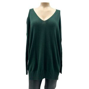 Adrianna Papell Knit V-Neck Long Sleeve Tunic Oversize Sweater Green Womens S